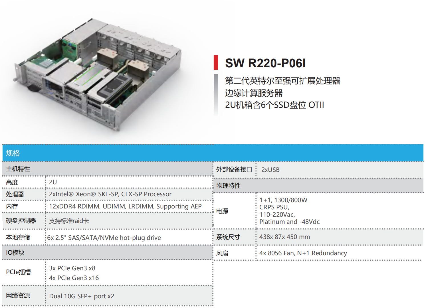 INTEL 平台边缘计算服务器—SW R220-P06I